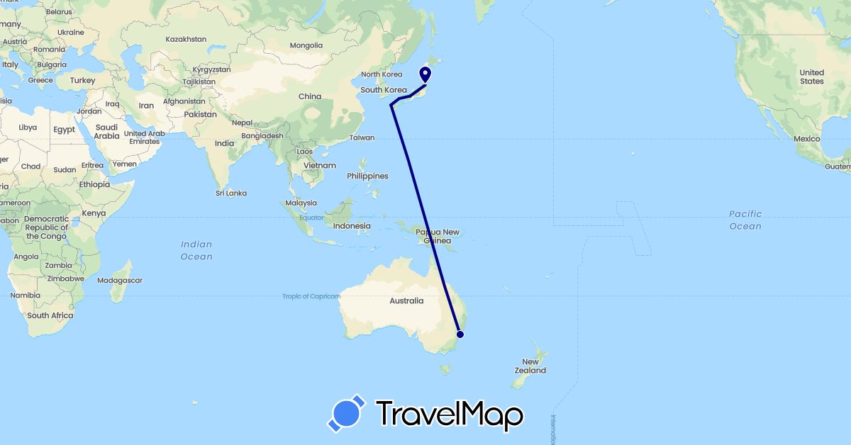 TravelMap itinerary: driving in Australia, Japan (Asia, Oceania)